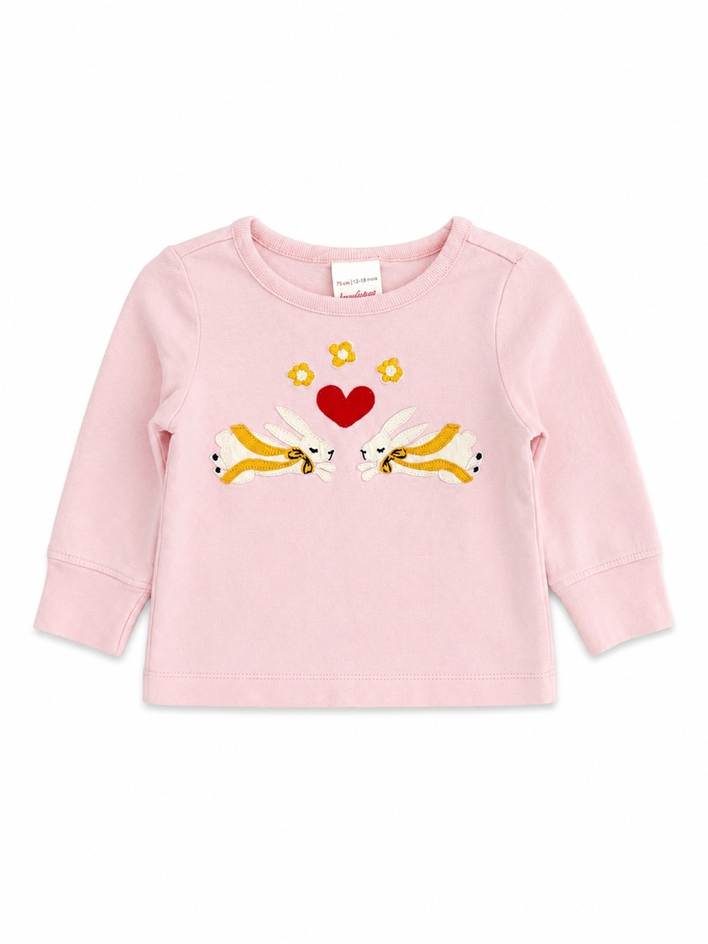 Hanna Andersson Baby 12-18M Pink Bunny Rabbit Appliqué Long Sleeve Shirt